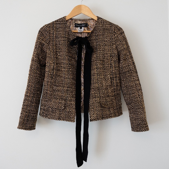 Oscar De La Renta Metallic tweed Jacket with bow size 0 - Picture 1 of 6